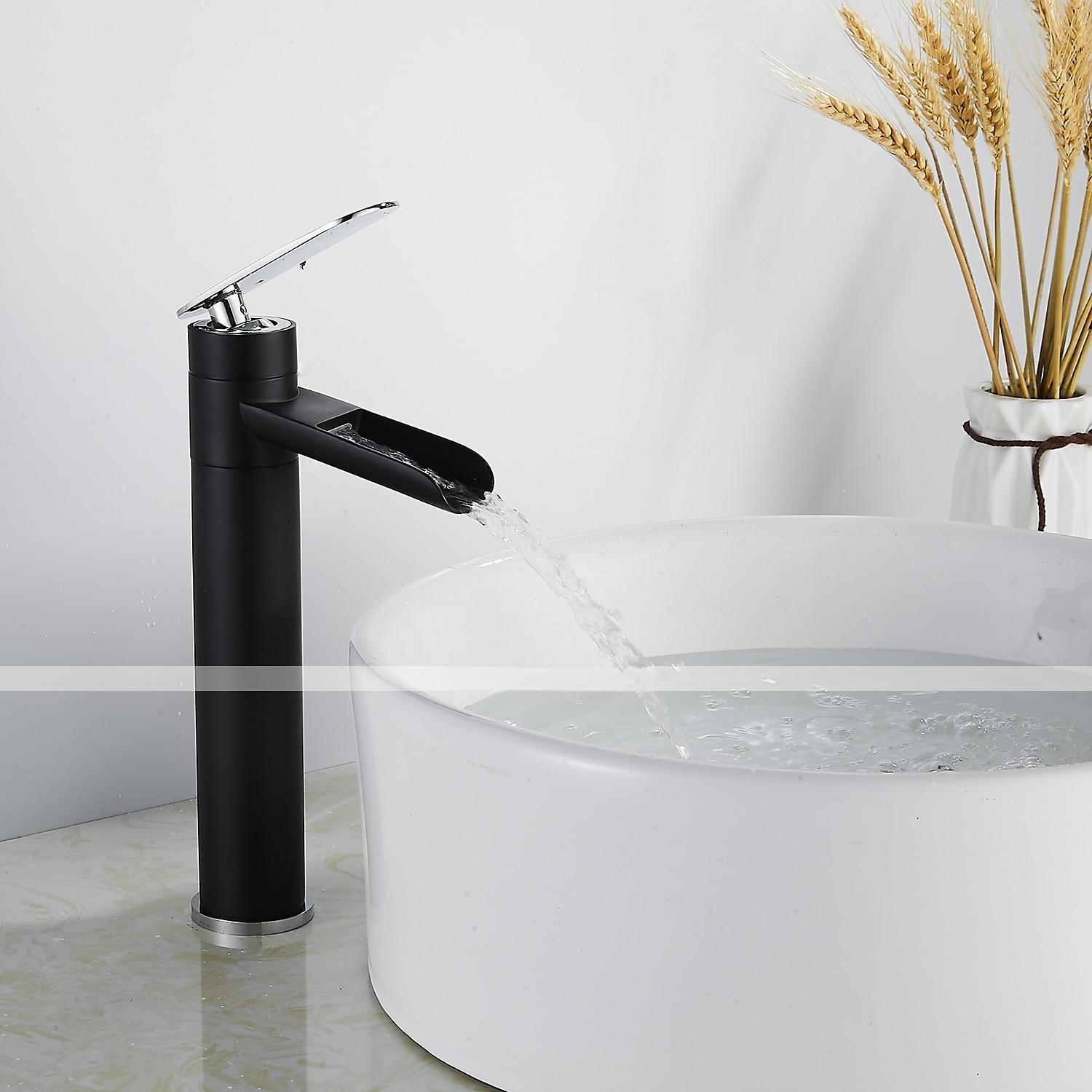 Waterfall Bathroom Sink Mixer Faucet Tall, Antique Brass Single Handle Basin Taps with Cold and Hot Hose 2025 - CAD $111.99 –P8