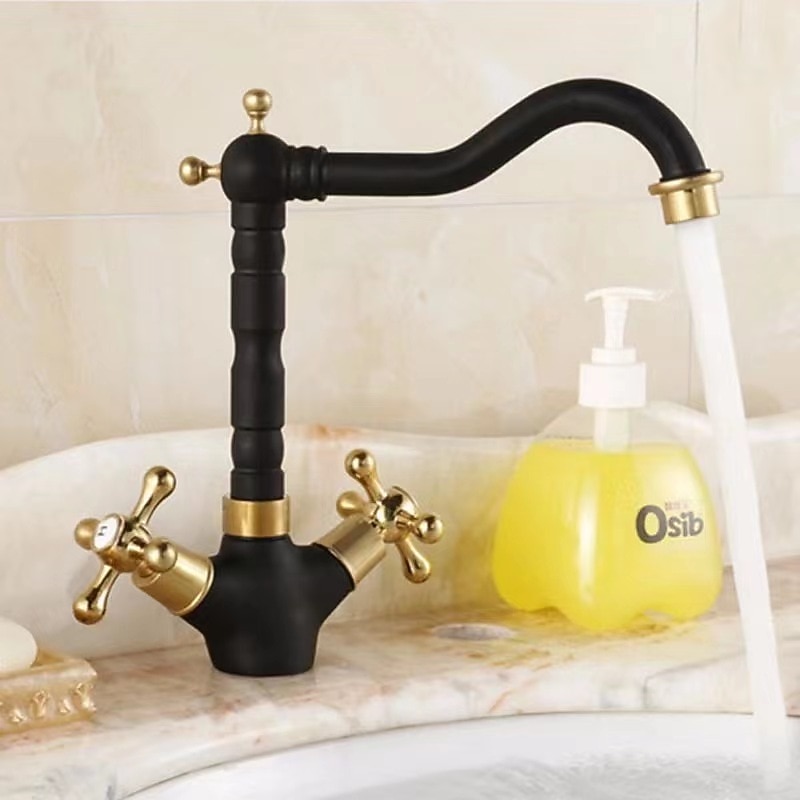 Antique Brass Kitchen Faucet,Two Handles One Hole Standard Spout Deck Mounted Traditional Kitchen Taps with Hot and Cold Switch 2025 - CAD $103.99 –P7