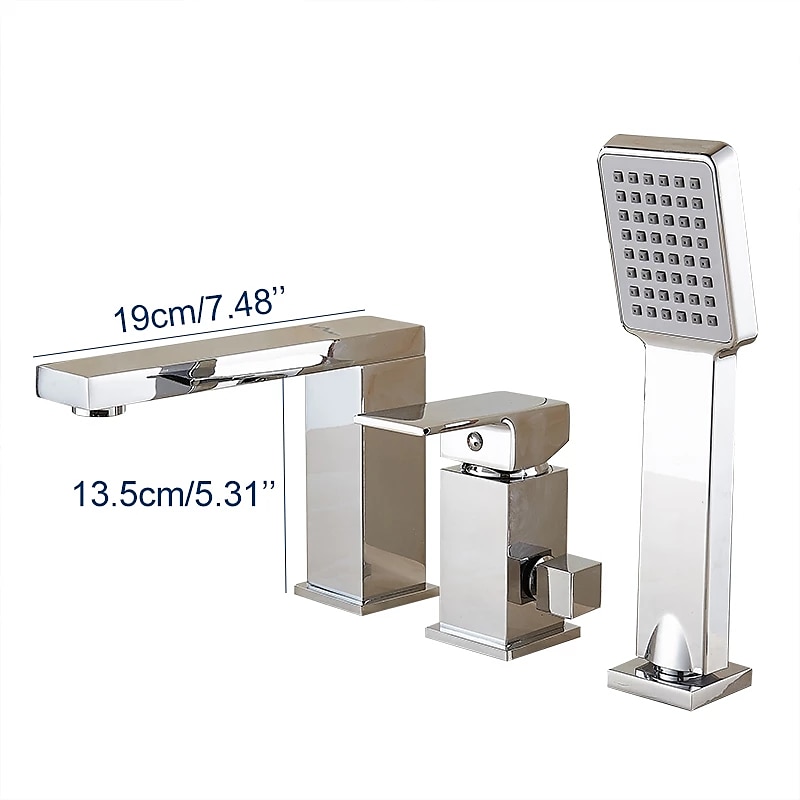 Bathtub Faucet - Contemporary Chrome Free Standing Ceramic Valve Bath Shower Mixer Taps / Three Handles Three Holes 2025 - CAD $223.99 –P9