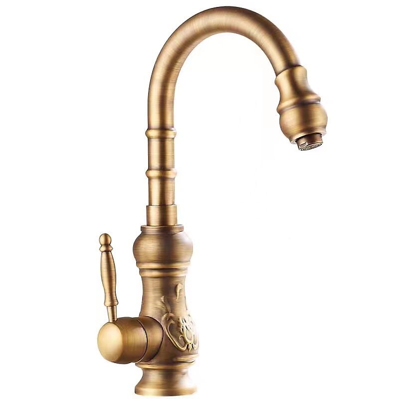 Traditional Kitchen Sink Mixer Faucet Swivel Spout Rotates 360° Retro Style Single Handle Kitchen Taps Deck Mounted One Hole Brass Vintage Water Vessel Taps 2025 - CAD $63.99 –P5
