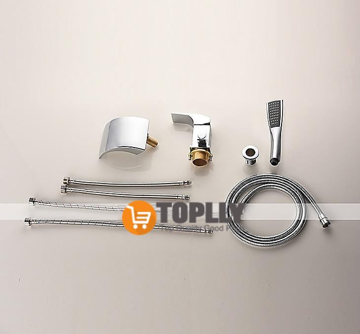 Bathtub Faucet Waterfall Spout LED 3 Color Water Flow with Heldhand Shower Widespread Bath Roman Tub Filler Mixer Tap Bathroom 3 Hole Deck Mounted 2025 - CAD $143.99 –P3