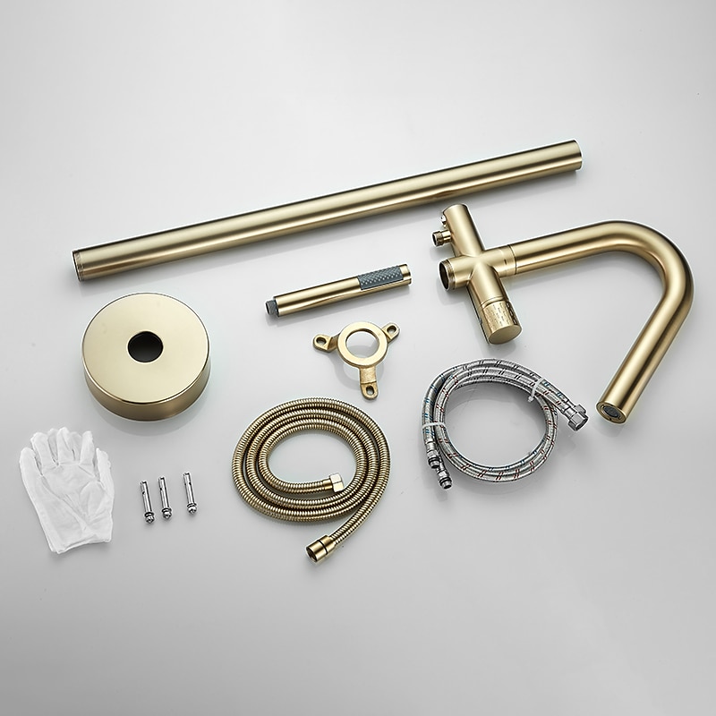 Bathtub Faucet Floor Mount Freestanding Tub Filler Brass High Flow Shower Faucets with Handheld Shower Mixer Taps Swivel Spout 2025 - CAD $446.99 –P6