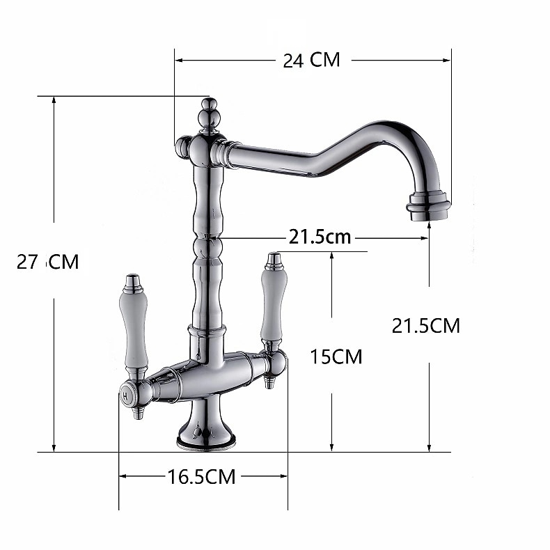 Traditional Kitchen Sink Mixer Faucet Retro Style Vessel Kitchen Taps Dual Handles One Hole Rotatable Chrome/Brass/Nickel Brushed Standard Spout 2025 - CAD $127.99 –P1