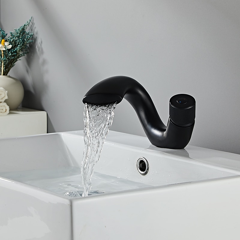 Waterfall Bathroom Sink Mixer Faucet, Mono Wash Basin Single Handle Basin Taps, Monobloc Vessel Water Brass Tap Deck Mounted with Hot and Cold Hose 2025 - CAD $87.99 –P9