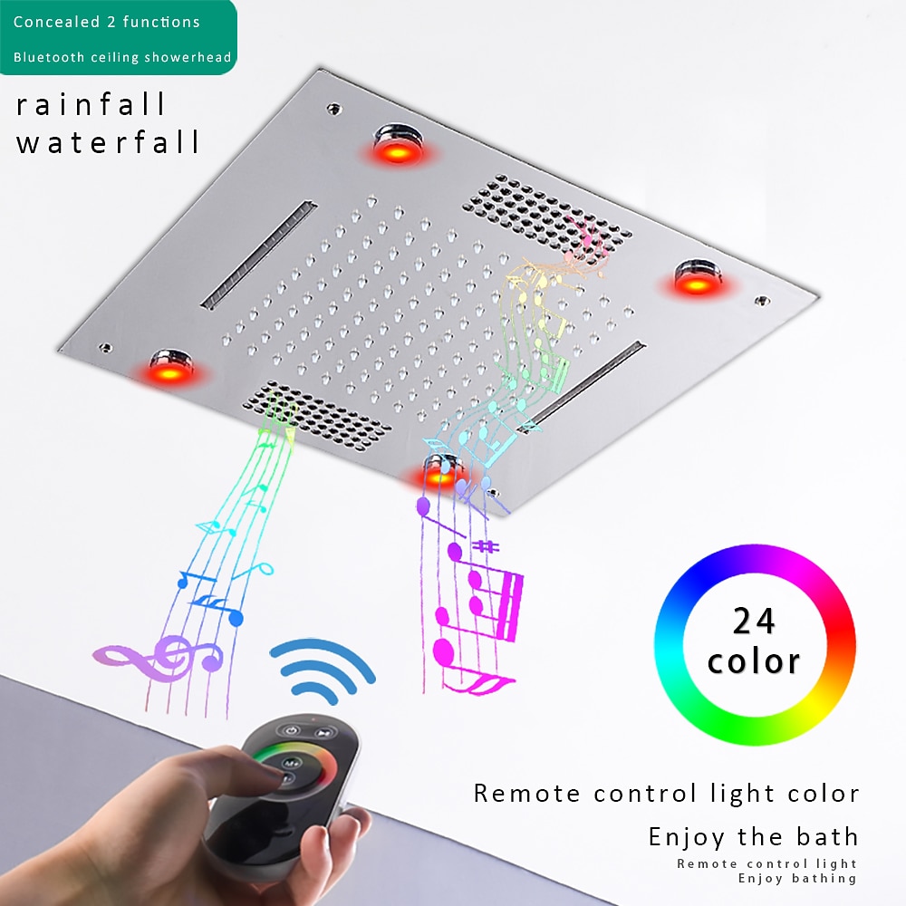 Shower FaucetRainfall Shower Head LED Waterfall Rain Contemporary Chrome/Painted Finishes Ceiling Mounted Bath Showerhead for Shower Room Bluetooth Remote Control Bathroom Plumbing Accessories 2025 - CAD $797.99 –P2