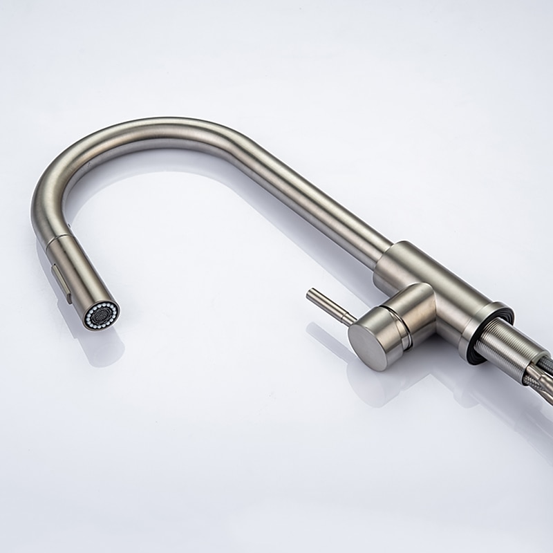Kitchen Sink Mixer Faucet Stainless Steel with Pull Out Sprayer 360° Rotatable Multi-function Pull Down Single Handle Kitchen Vessel Tap Brushed Gold Finish 2025 - CAD $127.99 –P14