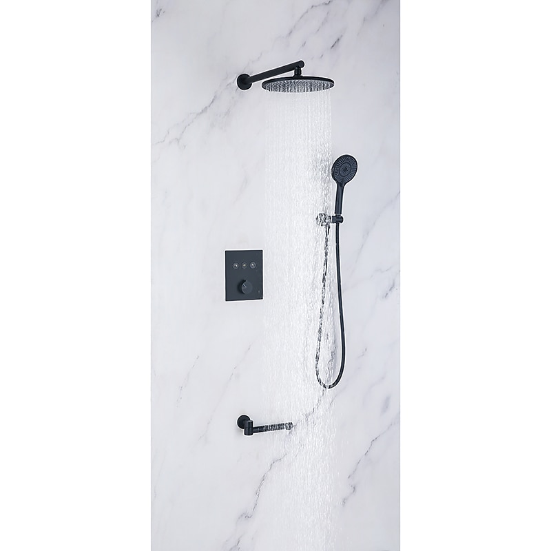 10 Inch Round Shower Faucets Sets3-Function Matte Black / Chrome Complete with Brass Shower Head and Solid Brass Handshower Mount Inside Rainfall Shower Head System 2025 - CAD $558.99 –P2