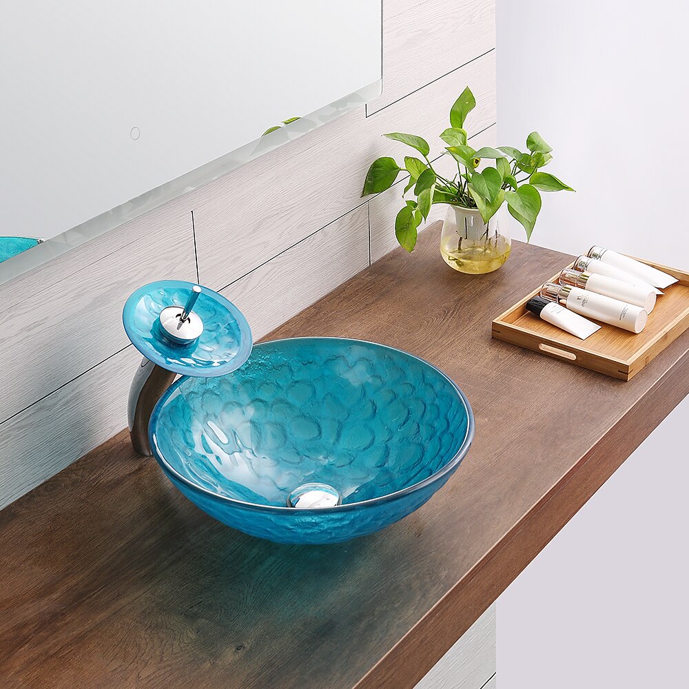 Bathroom Sink / Bathroom Faucet / Bathroom Mounting Ring Vanity Wash Basin - Tempered Glass Round Vessel Sink 2025 - CAD $311.99 –P4