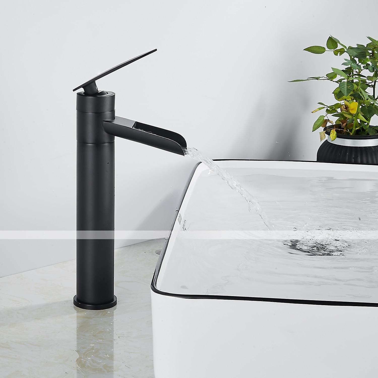 Waterfall Bathroom Sink Mixer Faucet Tall, Antique Brass Single Handle Basin Taps with Cold and Hot Hose 2025 - CAD $111.99 –P13
