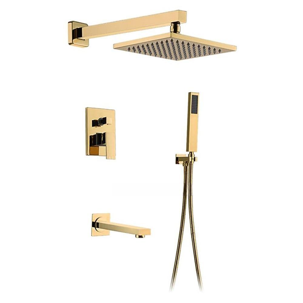 Shower Faucet8 Inch Gold Shower Faucets Sets Complete with Stainless Steel Shower Head Solid Brass Handshower and Rotary Nozzle Wall Mounted Installation Rainfall Shower Head System 2025 - CAD $398.99 –P8