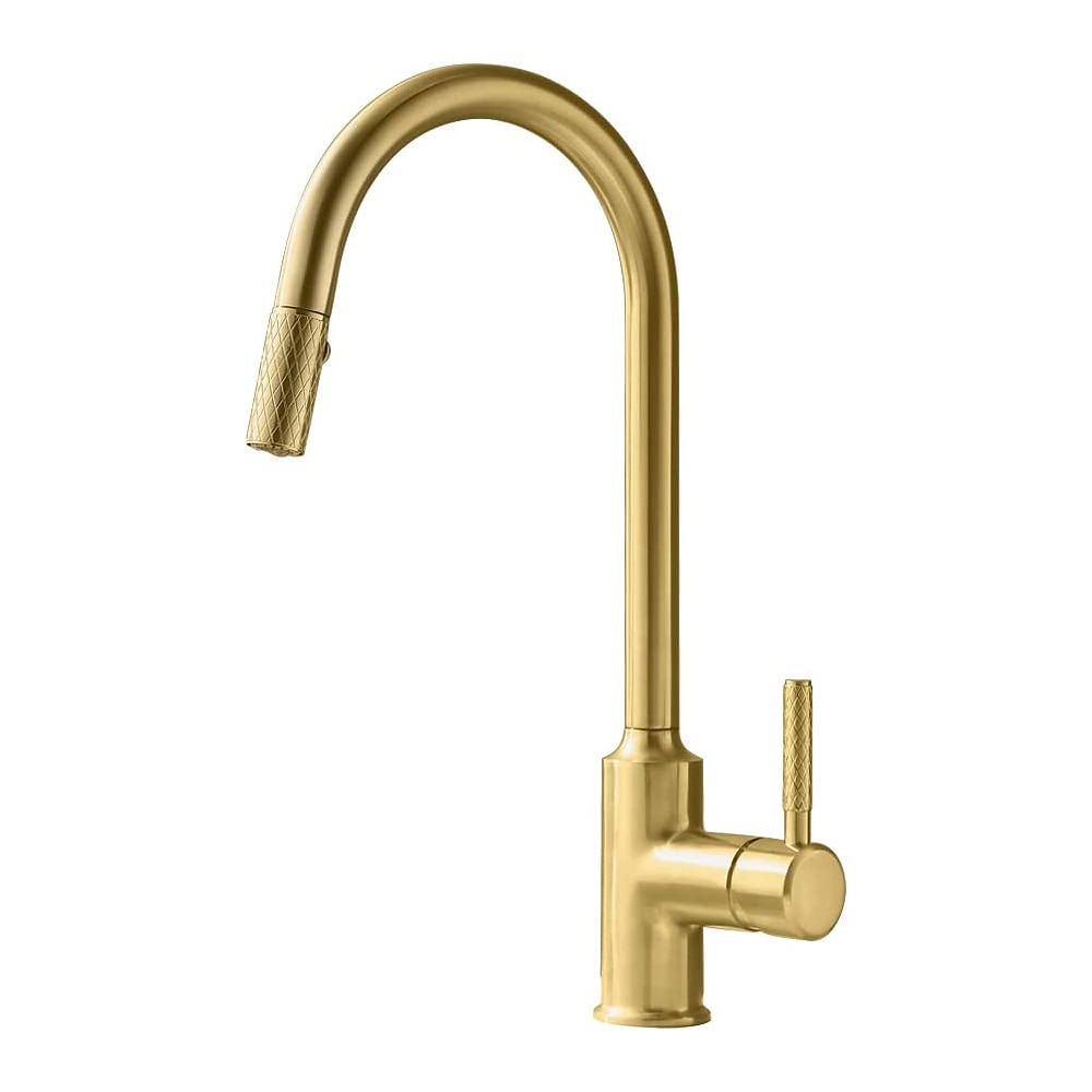 Kitchen Sink Mixer Faucet Pull Out Single Lever Handle Brushed Solid Brass Taps Cold Hot Hose One Hole with Pull Down Sprayer Black Gold Faucets 2025 - CAD $167.99 –P2
