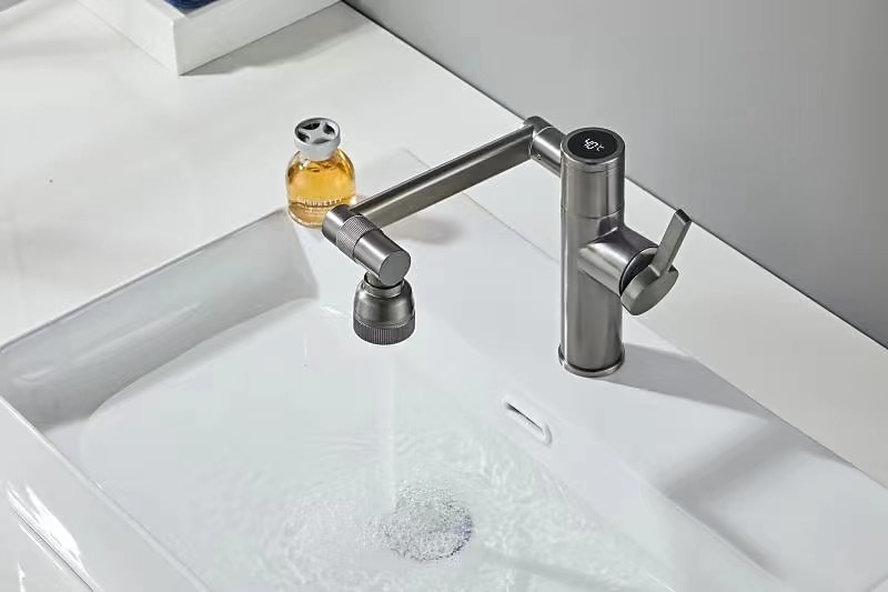Foldable Bathroom Sink Mixer Faucet LED Displayer, Vintage 360 Swivel Spout Rotatable Wash Basin Tap, Brass Retro Single Handle One Hole with Cold and Hot Water Hose 2025 - CAD $135.99 –P6