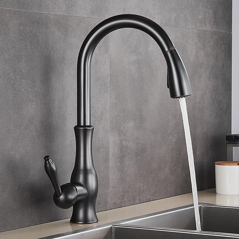 Kitchen Faucet with Pull-out SprayBrass 2-modes Single Handle One Hole Modern Style Kitchen Taps with Hot and Cold Switch 2025 - CAD $159.99 –P10