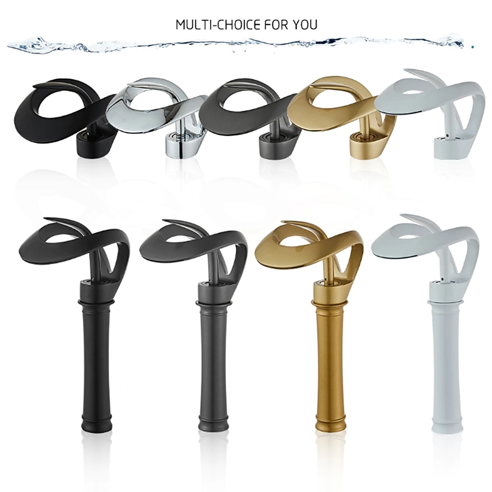 Bathroom Sink Faucet Waterfall Spout, Brass Mixer Basin Taps, Single Handle One Hole Bath Taps Painted Finishes Tall Body Modern Style 2025 - CAD $175.89 –P1