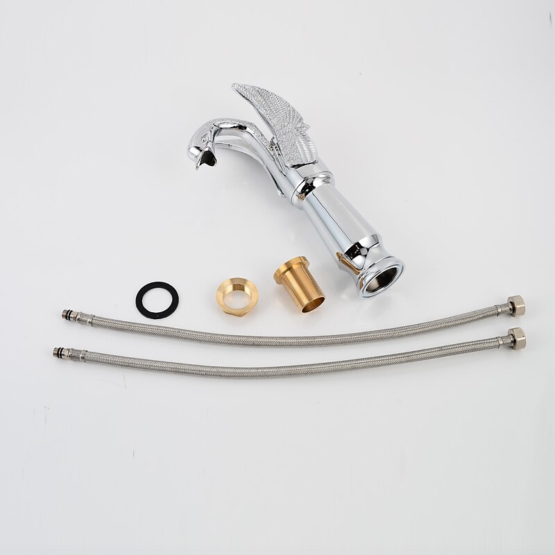 Retro Bathroom Sink Mixer Faucet Brass Swan Shap, Monobloc Washroom Basin Taps Single Handle One Hole Deck Mounted, Mono Water Vessel Tap Hot and Cold Hose Antique 2025 - CAD $143.99 –P1
