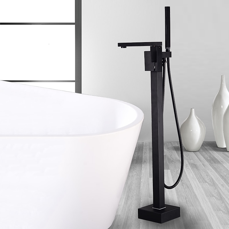 Freestanding Bathtub Faucet 360° Swivel Spout Floor Mount Standing Tub Filler Single Handle Brass Tap with Hand Shower Sprayer 2025 - CAD $446.99 –P6