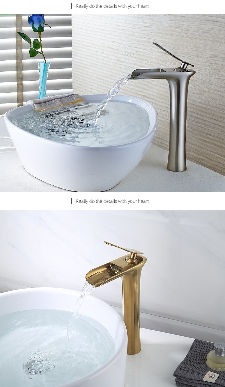 Bathroom Sink Faucet,Brass Waterfall Centerset Single Handle One Hole Bath Taps 2025 - CAD $119.99 –P4