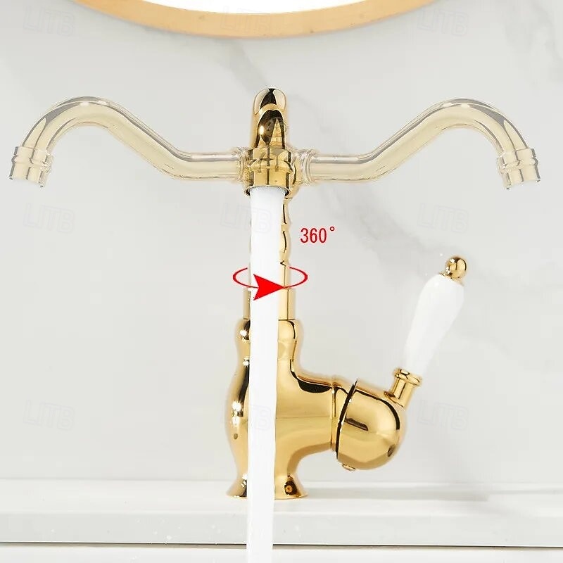 Mono Bathroom Sink Mixer Faucet Brass, Deck Mounted Single Lever Basin Taps Ceramic Handle Tap, One Hole Cold and Hot Hose Vessel Faucets 2025 - CAD $79.99 –P9