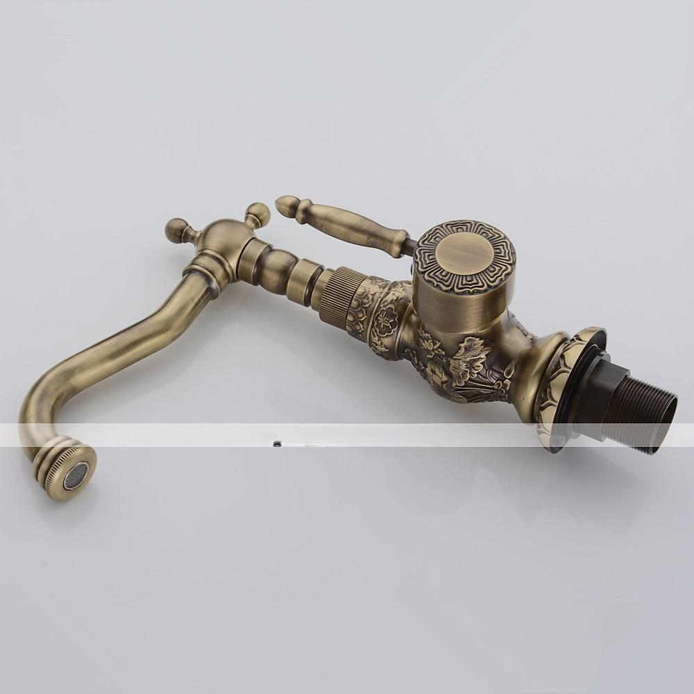 Antique Brass Bathroom Sink Mixer Faucet, Vintage Kitchen Taps Single Handle One Hole, 360 Rotatable Retro Vessel Taps with Hot and Cold Hose 2025 - CAD $135.99 –P2