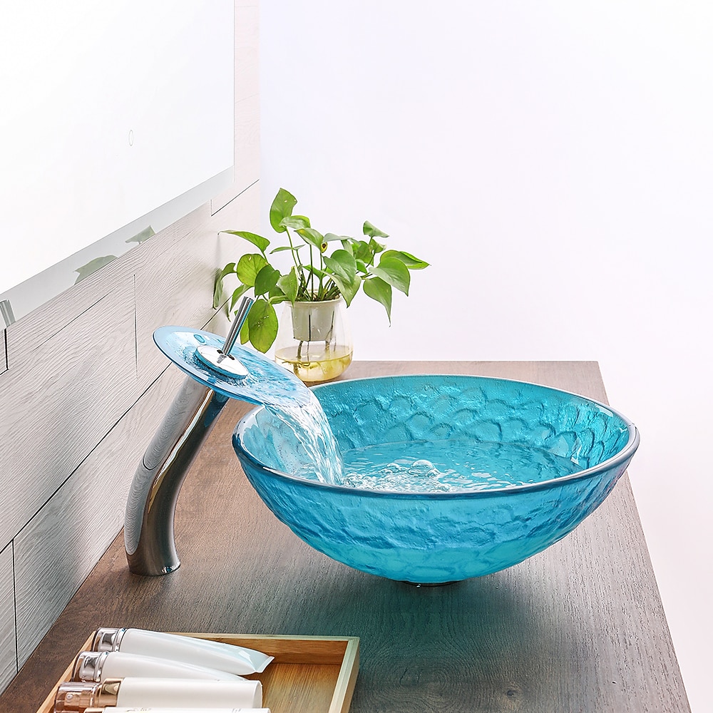 Bathroom Sink / Bathroom Faucet / Bathroom Mounting Ring Vanity Wash Basin - Tempered Glass Round Vessel Sink 2025 - CAD $311.99 –P11
