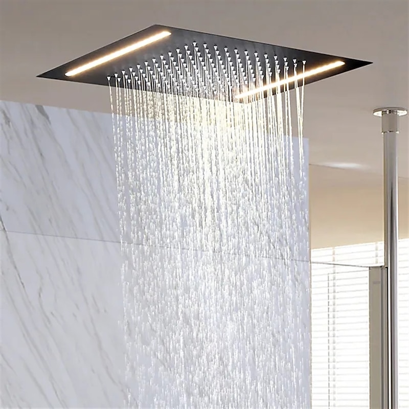 Shower Faucet500*360 Matte Black Bathroom Faucet Rain Shower Complete with Multi-color LED Stainless Steel Shower Head Ceiling Mounted Ti-PVD Feature - Design / Rainfall Shower Head System 2025 - CAD $478.99 –P1