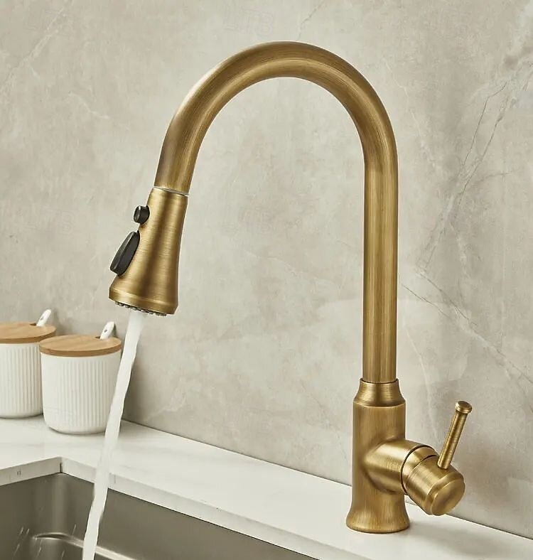 Kitchen faucet - Single Handle One Hole Electroplated Pull-out / Pull-down Centerset Retro Vintage Kitchen Taps 2025 - CAD $131.18 –P2