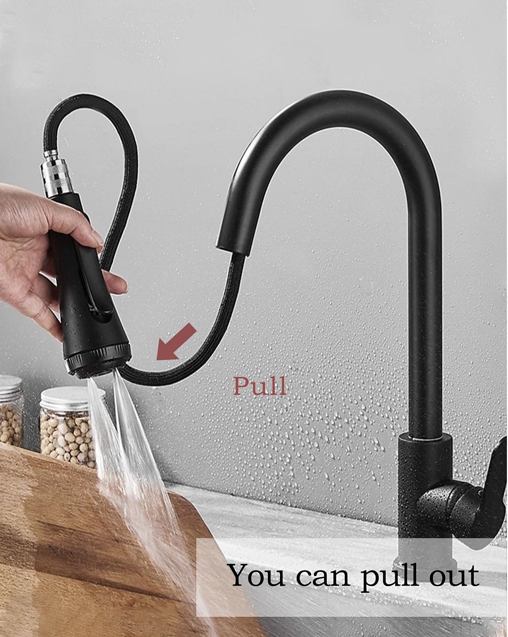 Kitchen Faucet with SprayerMatte Black Brass 4-Function Single Handle One Hole Button Design Pull-out / Pull-down Centerset Contemporary Kitchen Taps(with Soap Dispenser) 2025 - CAD $127.99 –P4