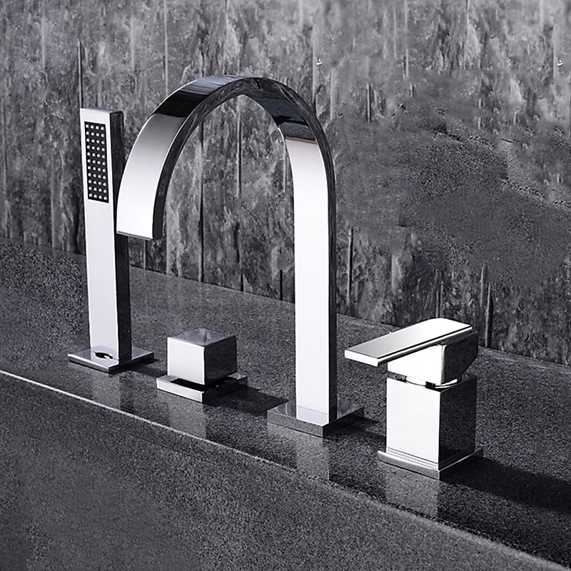 Bathtub Faucet Deck Mounted Widespread Bathroom Faucet Bath Roman Tub Filler Mixer Tap Brass 4 Hole 2 Handle Shower Sprayer with Cold Hot Water Hose 2025 - CAD $231.99 –P3