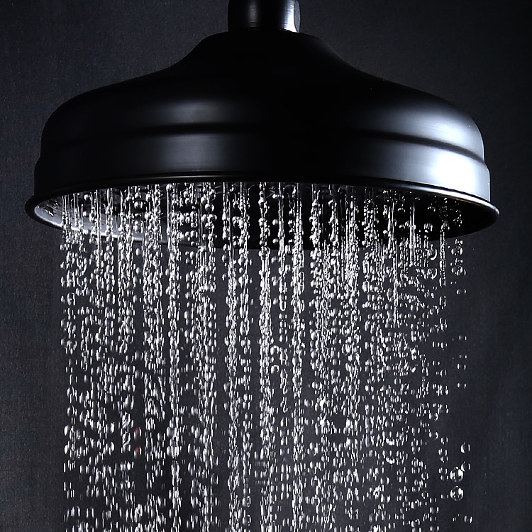 Antique Shower System Faucet Combo Set 8" Rainfall Shower Head Kit with Handshower Wall Mounted Brass Copper Black Electroplated Finish Vintage Style 2 Handles 3 Hole Bath Mixer Taps with Bodysprays 2025 - CAD $215.99 –P13