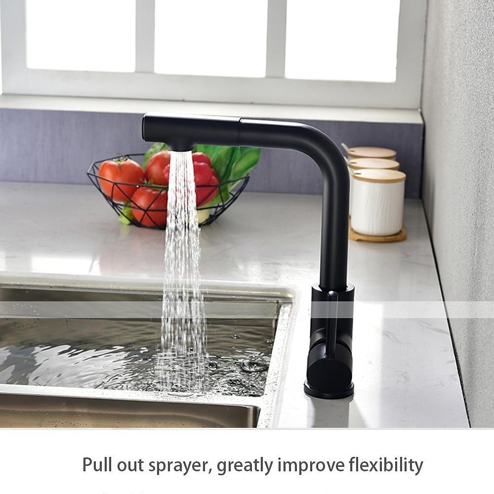 Kitchen Sink Faucet Black Single Handle One Hole Electroplated Pull-out / Pull-down Centerset Contemporary Kitchen Taps with Stream and Shower Modes 2025 - CAD $159.99 –P5