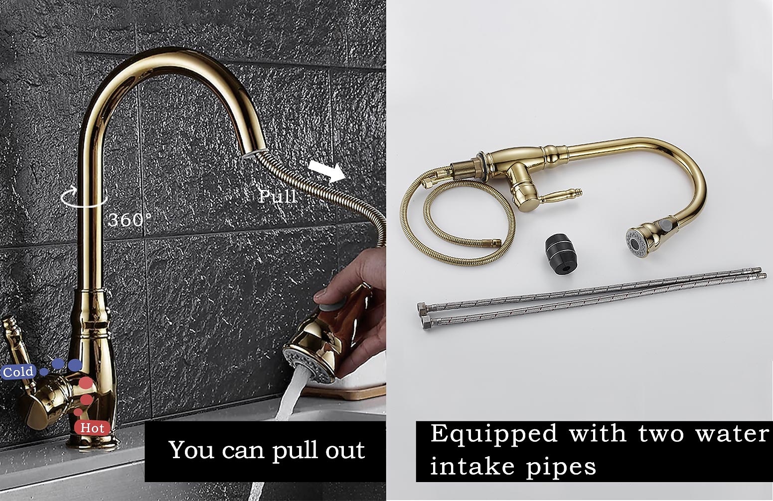 Kitchen Faucet Contemporary Retro Style Ti-PVD Pull-out/Pull-down Vessel/Brass/Single Handle One Hole 2025 - CAD $191.99 –P2