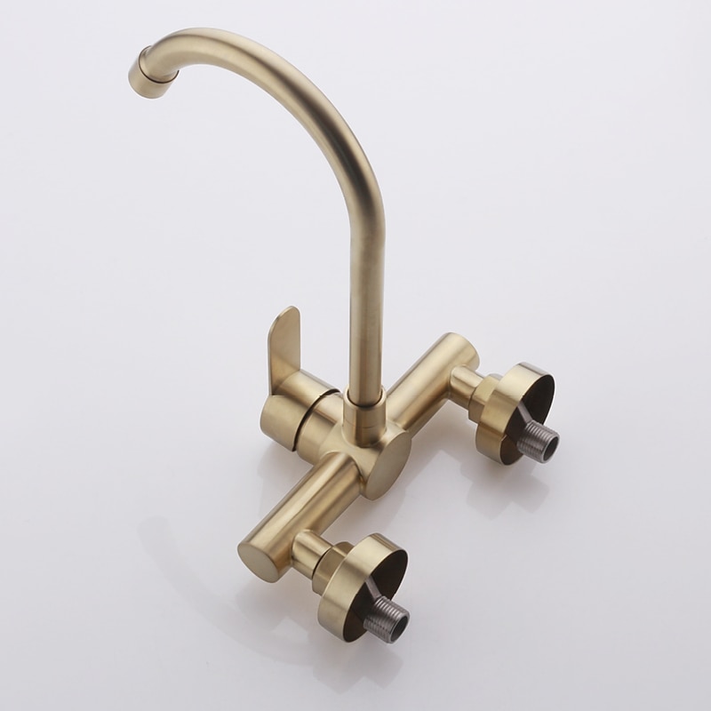 Kitchen faucet - Single Handle Two Holes Brushed Gold Tall /High Arc Wall Mounted Contemporary Kitchen Taps 2025 - CAD $175.99 –P8
