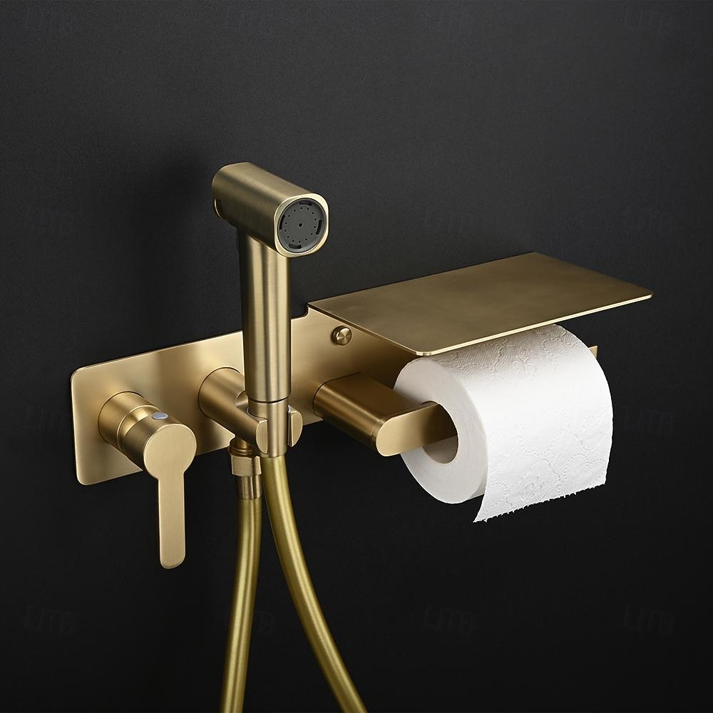 Brushed Grey Bidet Sprayer Concealed Button Brass Valve with Commodity Shelf Paper Holder Plastic Sprayer PVC Hose 2025 - CAD $283.18 –P2