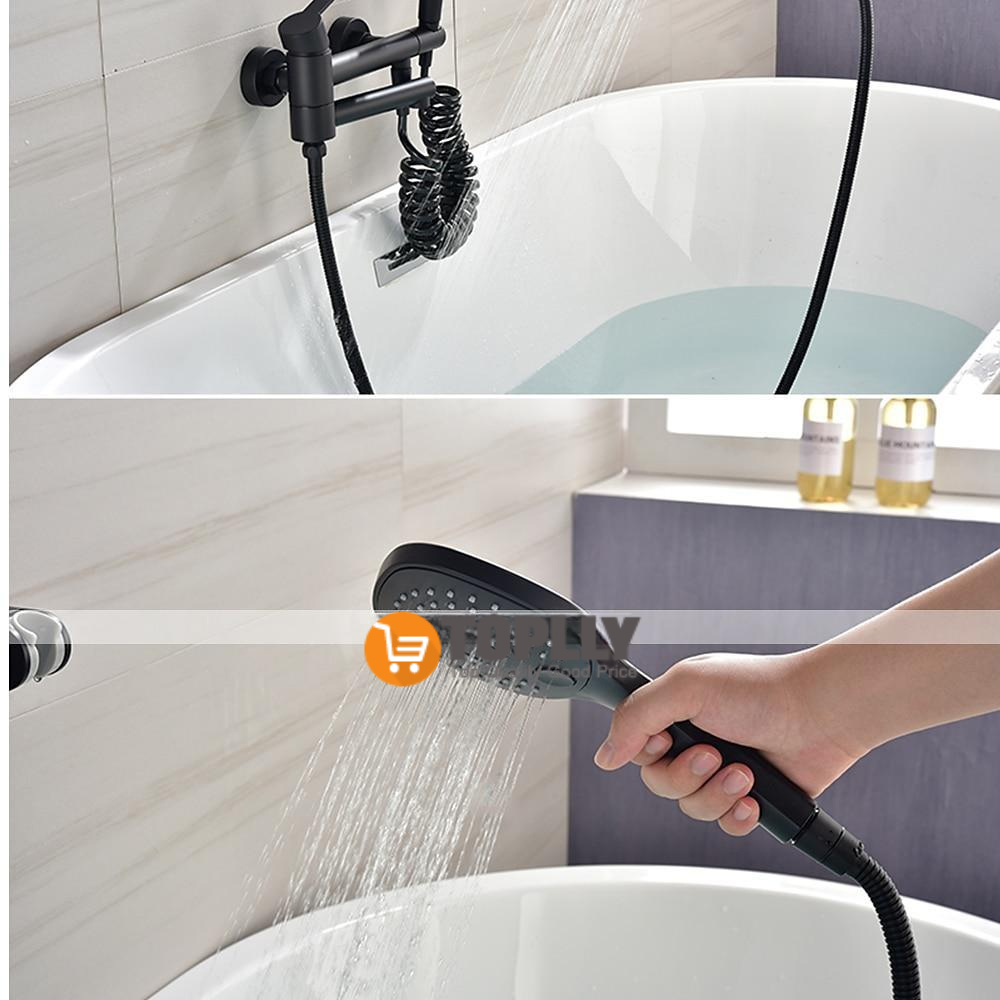 Bathtub Faucet Wall Mounted Black 3 Spout Bathroom Faucet Bath Roman Tub Filler Mixer Tap Brass with 2 Sprayer Bidet Sprayer 2025 - CAD $135.99 –P10