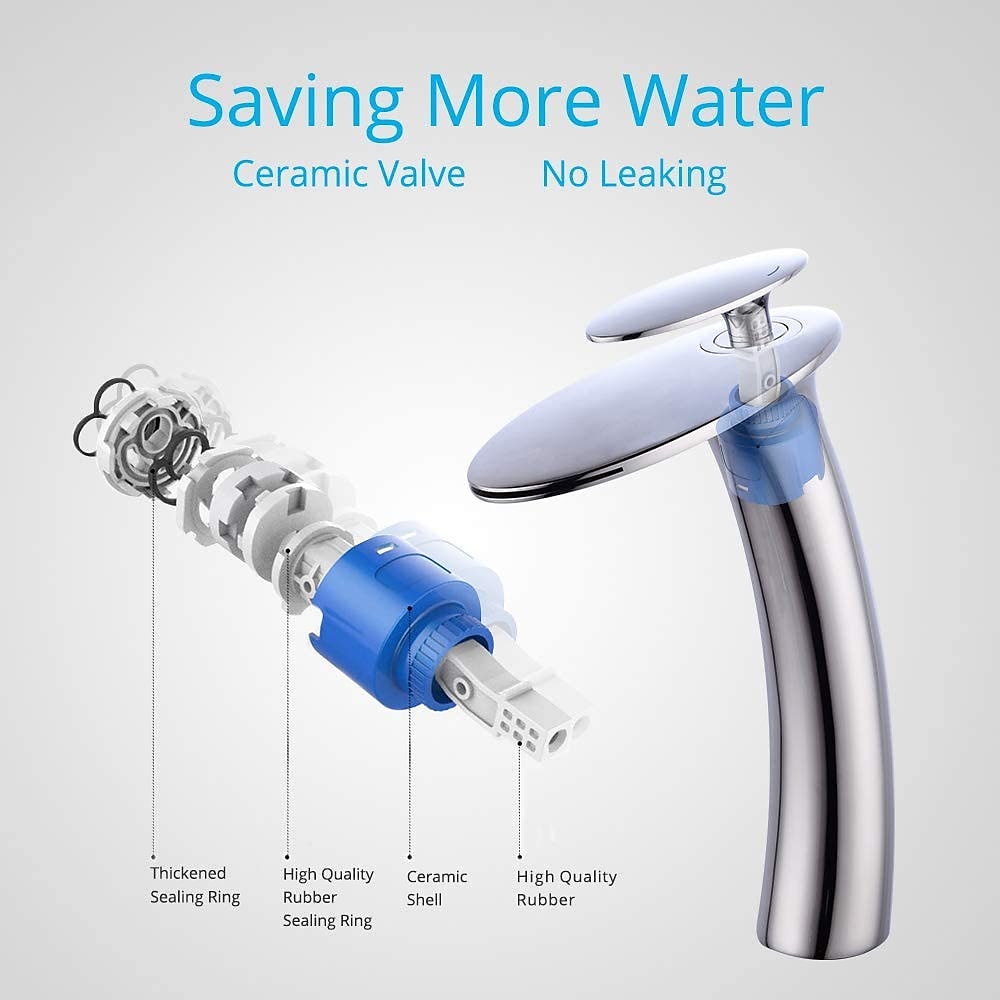 Waterfall Bathroom Sink Faucet with Supply Hose,Single Handle Single Hole Vessel Lavatory Faucet,Slanted Body Basin Mixer Tap Tall Body Commercial 2025 - CAD $127.99 –P2