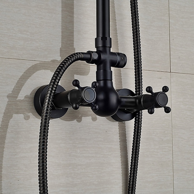 Shower FaucetCopper Shower System Set Rainfall Antique Oil-rubbed Bronze Two Handles Three Holes Bath Shower Mixer Taps with Hot and Cold Switch and Ceramic Valve 2025 - CAD $279.99 –P9