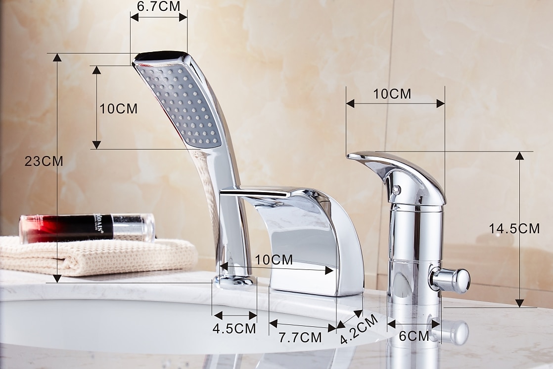 Bathtub Faucet - Contemporary Chrome Free Standing Ceramic Valve Bath Shower Mixer Taps / Two Handles Three Holes 2025 - CAD $223.99 –P7