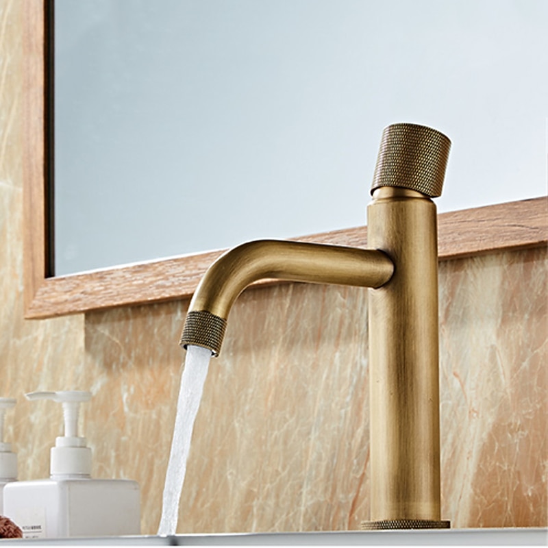 Bathroom Sink Mixer Faucet Single Knob, Vintage Mono Basin Taps Brass Deck Mounted, Monobloc Single Handle One Hole Vessel Water Tap with Hot Cold Water Hose Washroom 2025 - CAD $95.99 –P4