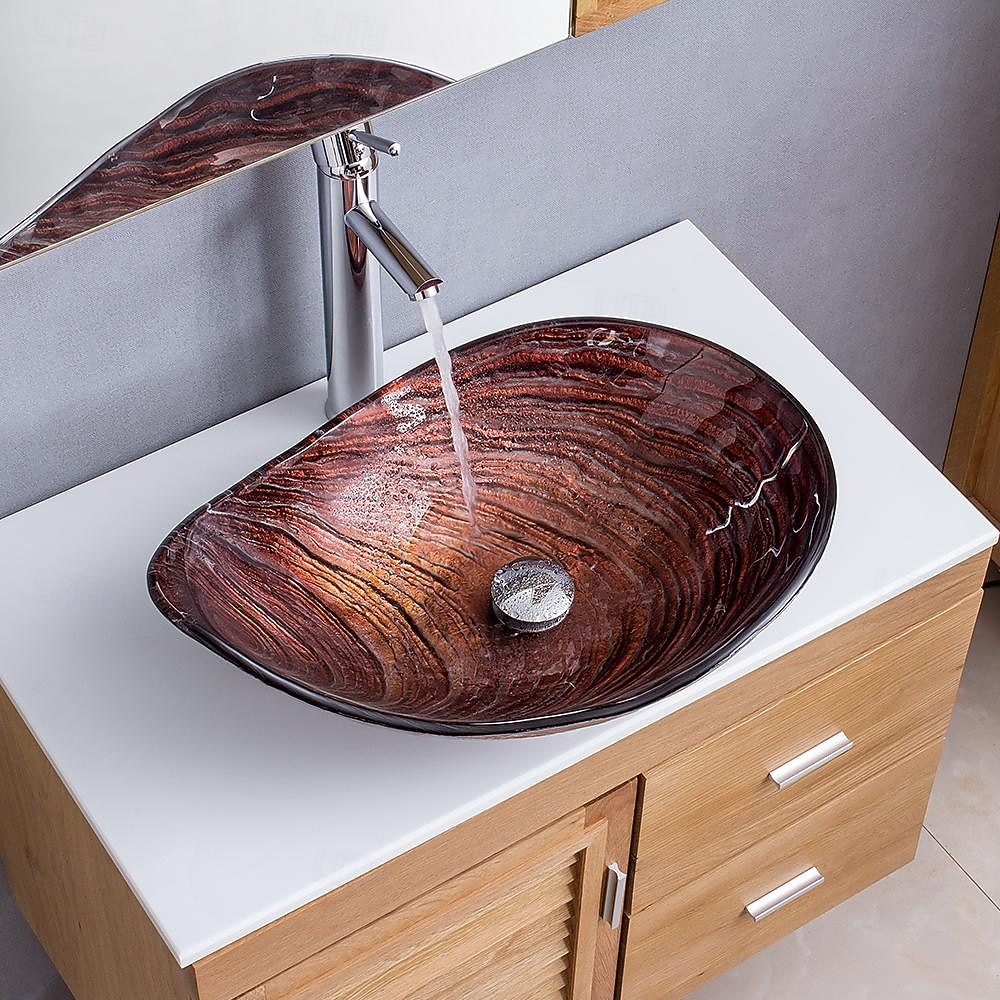 Modern simple clear light carving yuan treasure basin tempered glass wash basin with waterfall faucet basin support sink BWY19-193 2025 - CAD $446.99 –P10