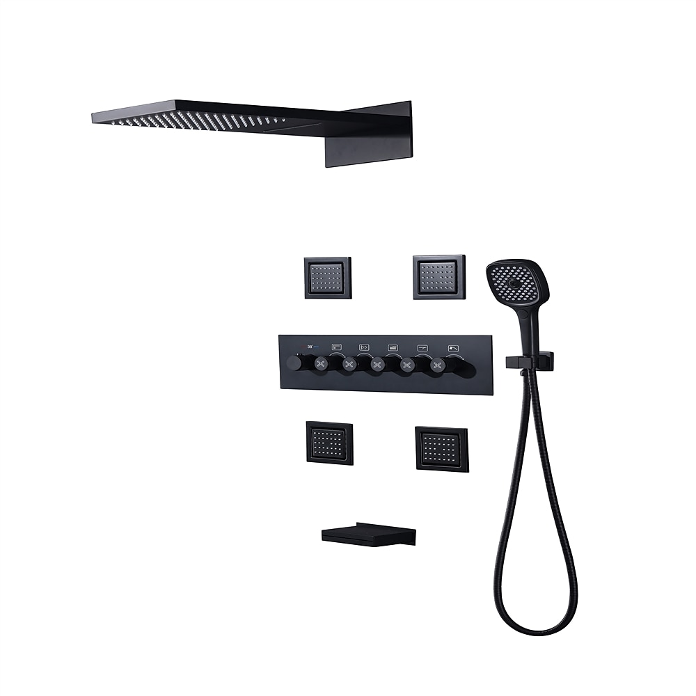 Shower FaucetRainfall Shower System 5-Function Thermostatic Mixer valve Body Jet Massage Set Rainfall Shower Multi Spray Shower Waterfall Contemporary Painted Finishes Mount Inside Brass Valve 2025 - CAD $1275.99 –P13