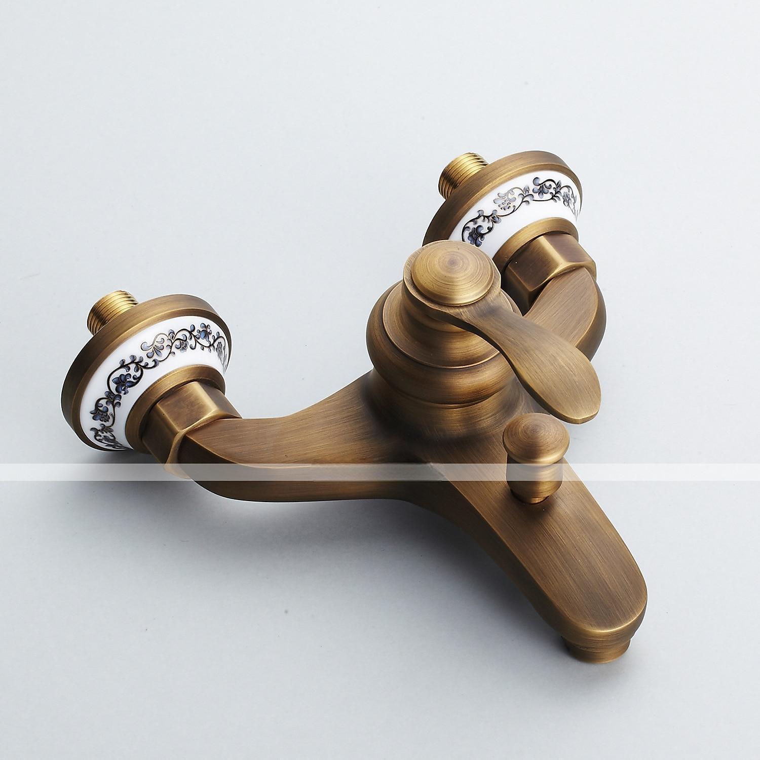 Shower Faucet / Rainfall Shower Head System Set - Handshower Included pullout Vintage Style / Country Antique Brass / Electroplated Mount Outside Ceramic Valve Bath Shower Mixer Taps / Single Handle 2025 - CAD $143.99 –P3