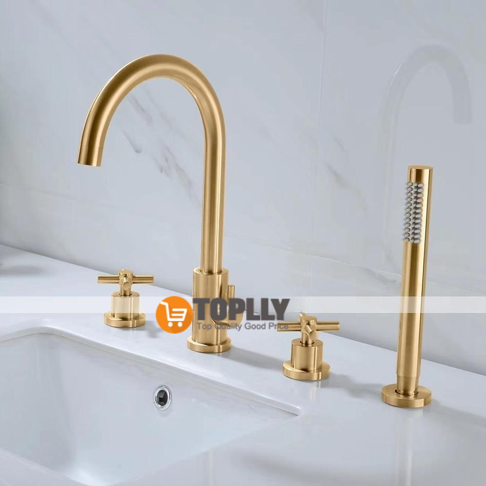 Bathtub Faucet - Contemporary Nickel Brushed Roman Tub Brass Valve Bath Shower Mixer Taps / Two Handles Four Holes 2025 - CAD $318.99 –P5