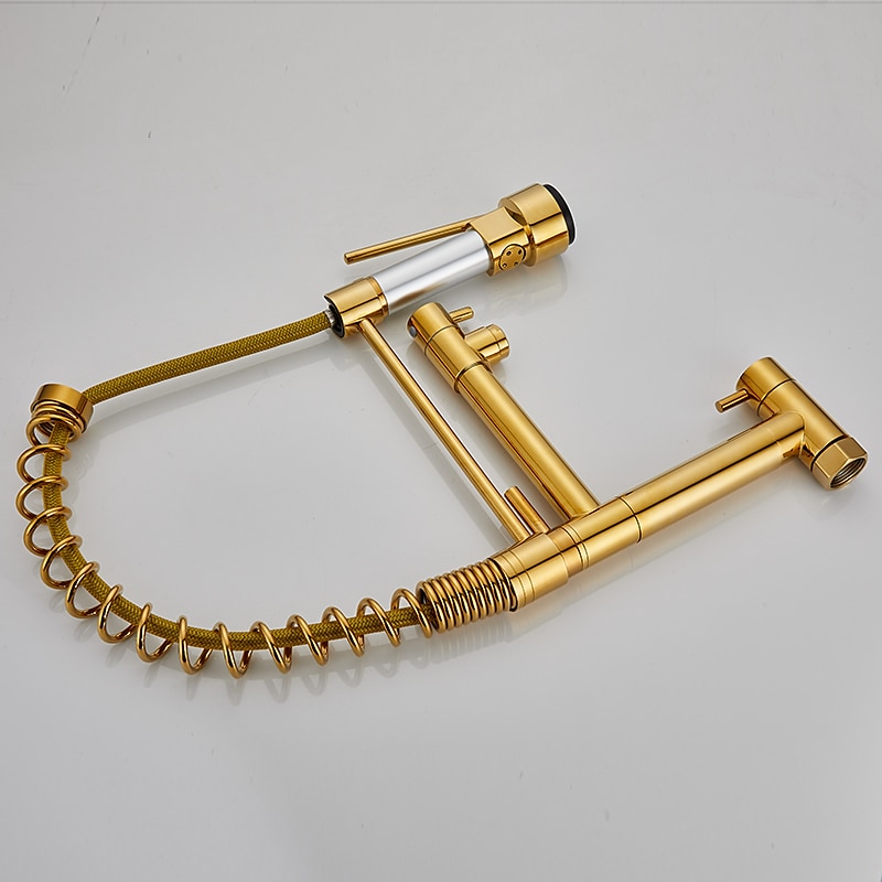 Wall Mounted Kitchen Sink Faucet Only Cold Water Pull Down Sprayer 360 Swivel Pull Out Kitchen Taps 2 Sprayer Mode Vessel Water Tap Gold Black Chrome 2025 - CAD $159.99 –P4