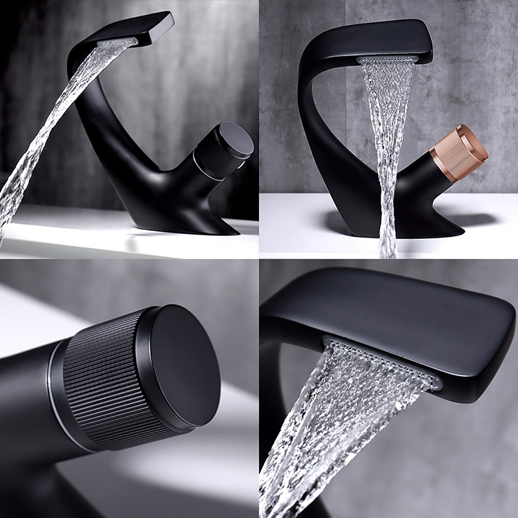 Bathroom Sink Faucet, Brass Waterfall Mixer Basin Taps Chrome Finish Single Handle One Hole Bath Tap with Hot and Cold Hose 2025 - CAD $111.99 –P2