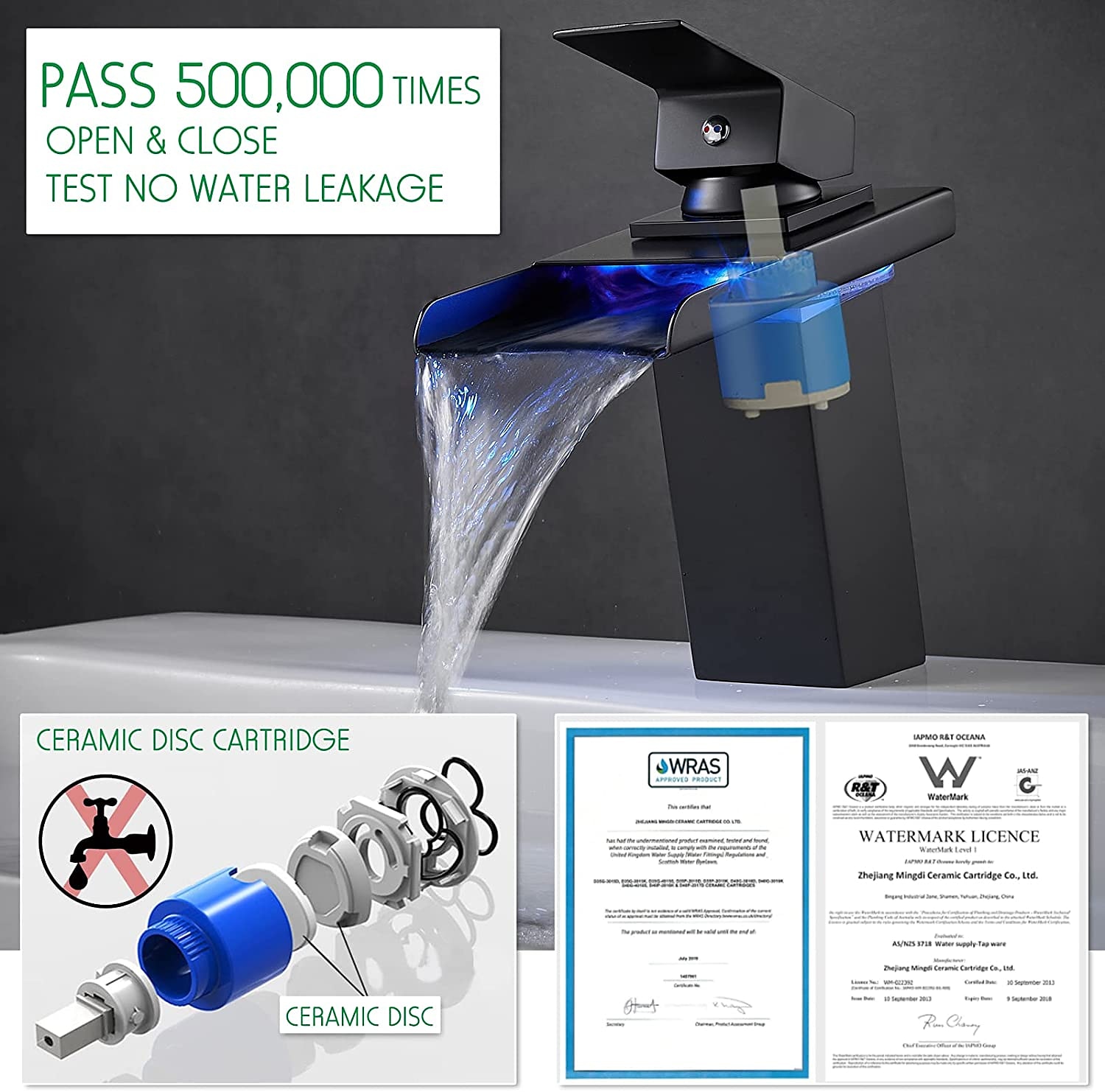 Bathroom Sink Faucet with Supply Hose,LED Waterfall Spout Single Handle Single Hole Vessel Lavatory Faucet,Slanted Body Basin Mixer Tap 2025 - CAD $119.99 –P2