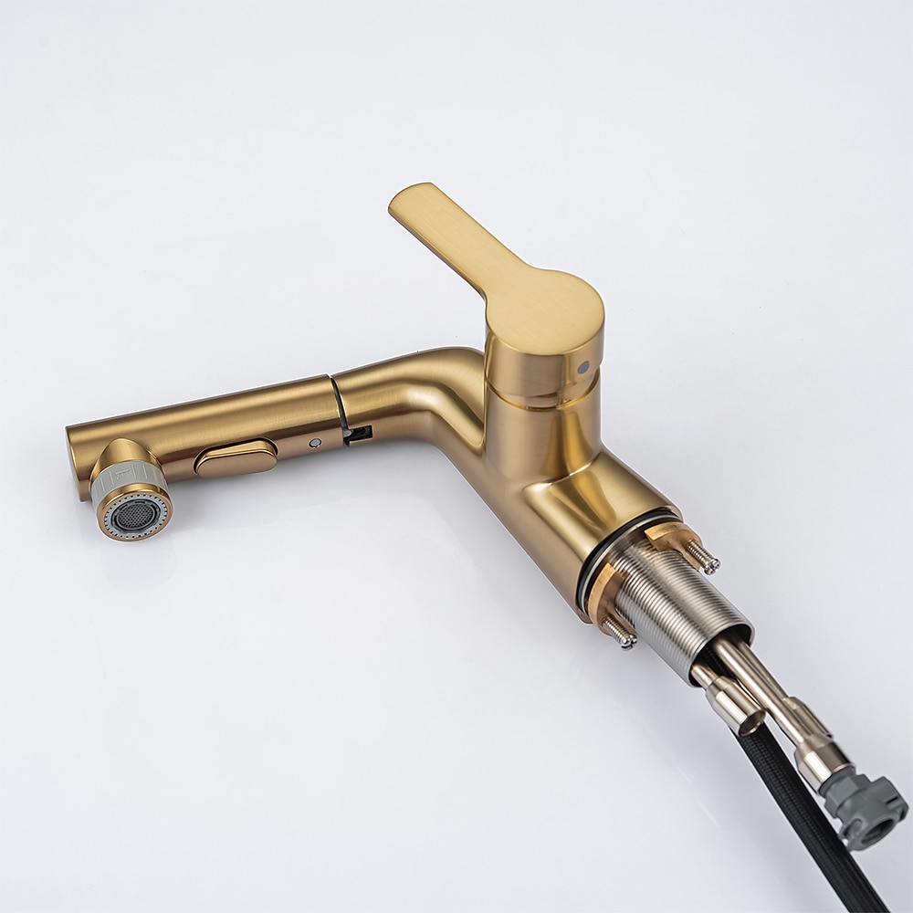 Pull Out Bathroom Sink Mixer Faucet, 360 swivel Pull Down Sprayer Basin Tap Brass, 2 Water Flow Modes with Rotating Spout, Single Handle Washroom Water Tap with Cold Hot Hose 2025 - CAD $167.99 –P6