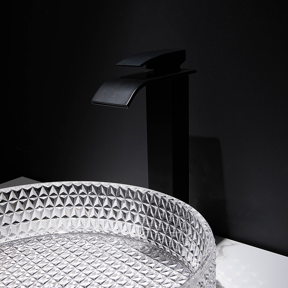 Bathroom Vessel Sink with Black Faucet Modern Clear Tempered Glass Basin with Pop-Up Drain Artistic Round Basin Bowl Set Above Counter Vanity Sink 2025 - CAD $478.99 –P9