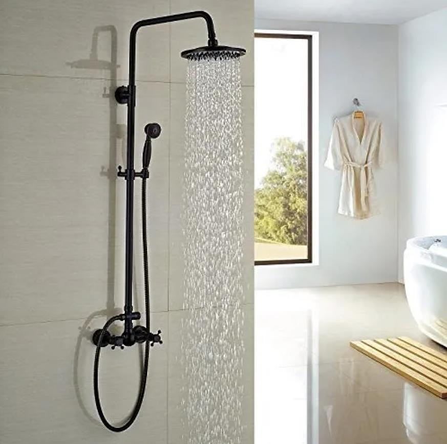 Shower FaucetCopper Shower System Set Rainfall Antique Oil-rubbed Bronze Two Handles Three Holes Bath Shower Mixer Taps with Hot and Cold Switch and Ceramic Valve 2025 - CAD $279.99 –P6