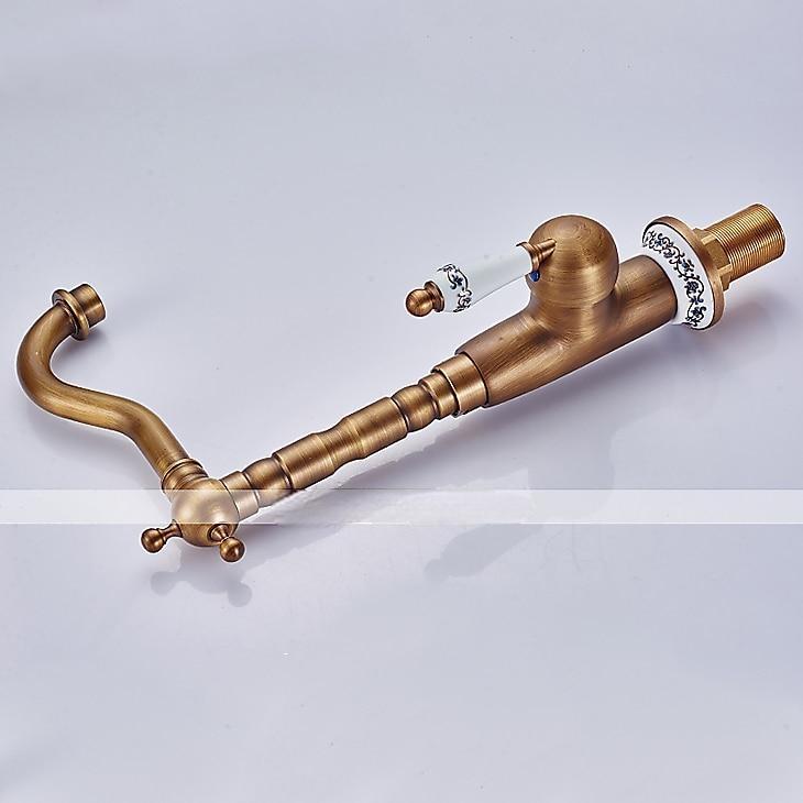 Bathroom Sink Faucet,Antique Brass Single Handle  One Hole Bath Taps, Retro Style Ceramic Handle Rotatable Faucet with Hot and Cold Switch 2025 - CAD $87.99 –P7