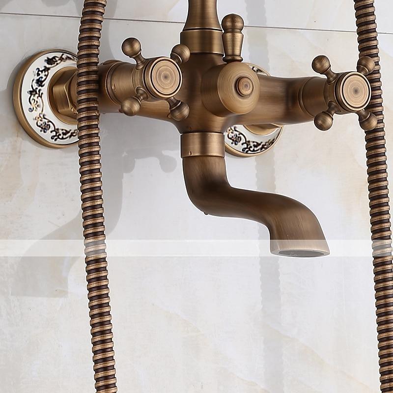 Bathtub Filler Cold/Hot Water Mixer Clawfoot Antique Copper Finish Wall Mount Tub Filler with Hand Held Shower Faucet 2 Cross Handles with Tub Spout Vintage Style 2025 - CAD $143.99 –P3